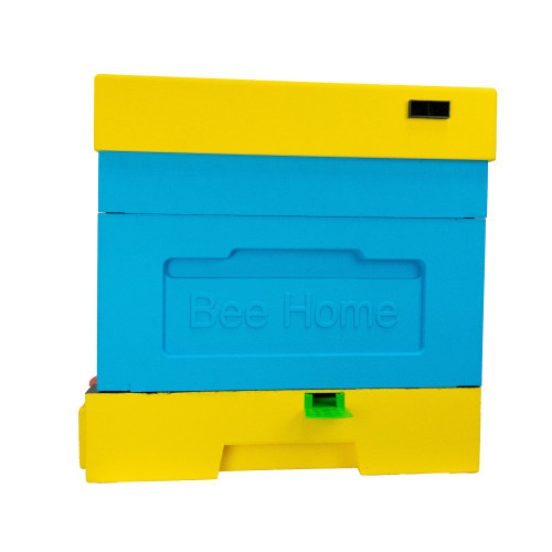 Polystyrene beehive Zander with a hygienic bottom  for four families Bee Home, painted blue and yellow 