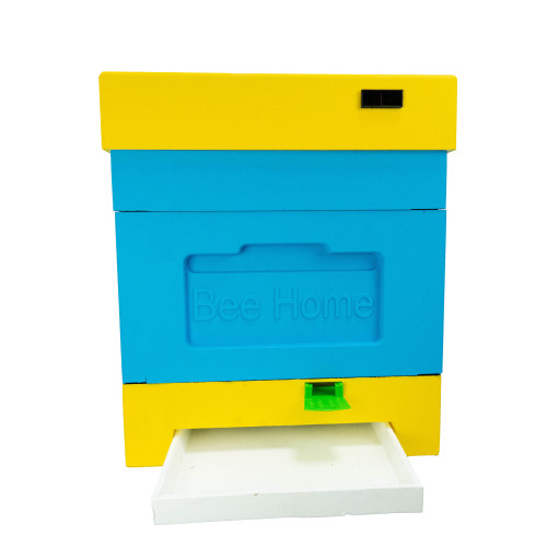 Polystyrene beehive Zander with a hygienic bottom  for four families Bee Home, painted blue and yellow 
