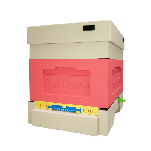 Polystyrene beehive Zander with a hygienic bottom  for four families Bee Home, painted pink and gray