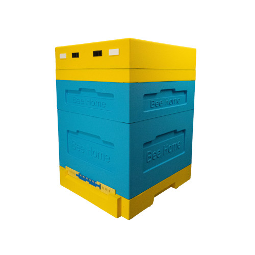 Polystyrene Dadant beehive for 12 frames BeeHome with a hygienic bottom for one family, painted blue and yellow