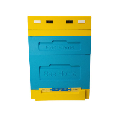 Вулик пінополістирол Дадан на 12 рамок BeeHome з гігієнічним дном на одну сім'ю фарбований синьо-жовтий