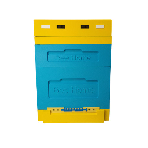 Polystyrene Dadant beehive for 12 frames BeeHome with a hygienic bottom for one family, painted blue and yellow