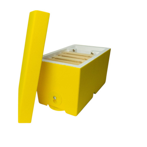The polystyrene nucleus for 1 colony, BeeHome, painted yellow