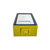 The 1/2 hive body for a 6-frame Dadant hive, BeeHome, painted yellow